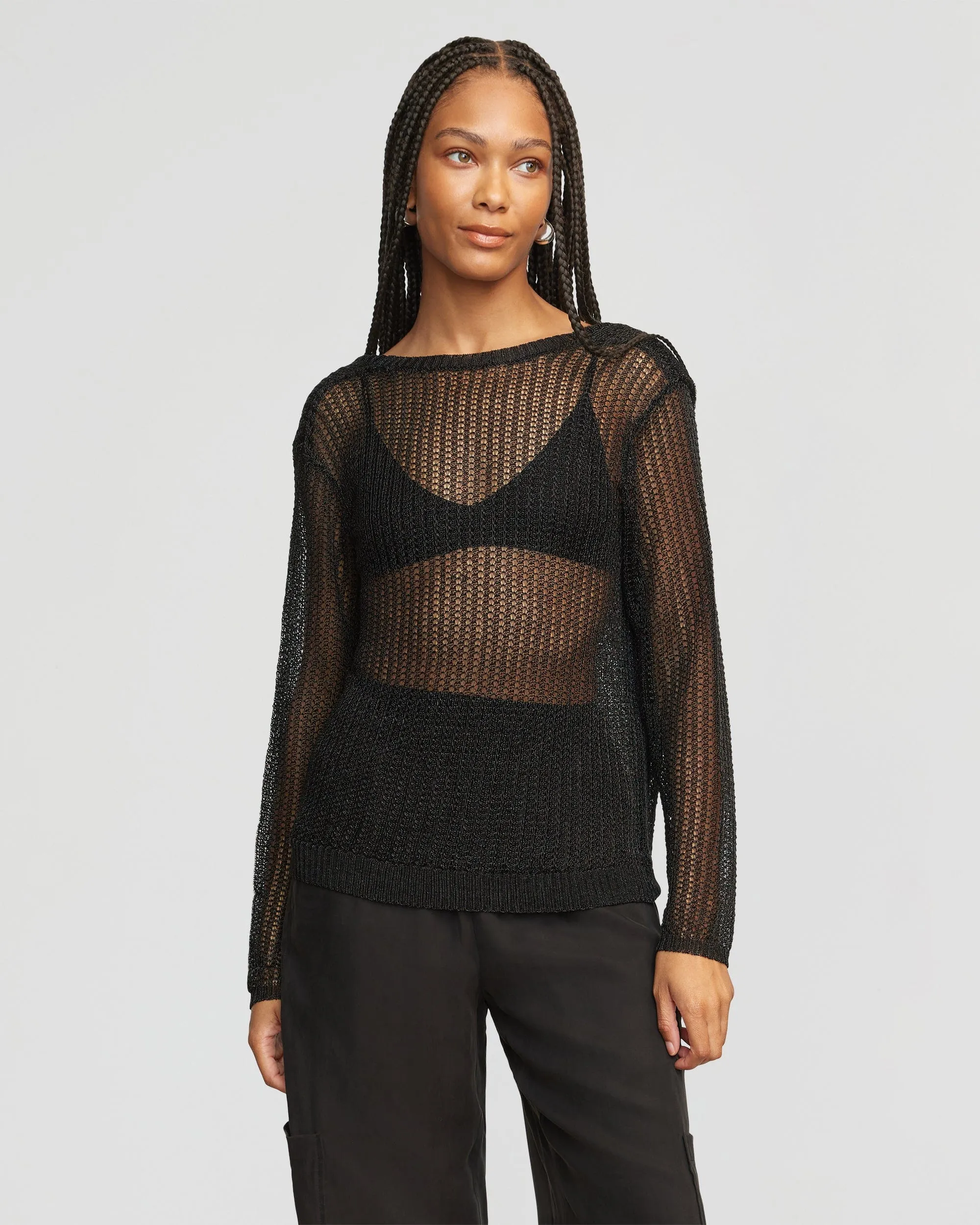 Trini Reversible Lurex Sweater | Black