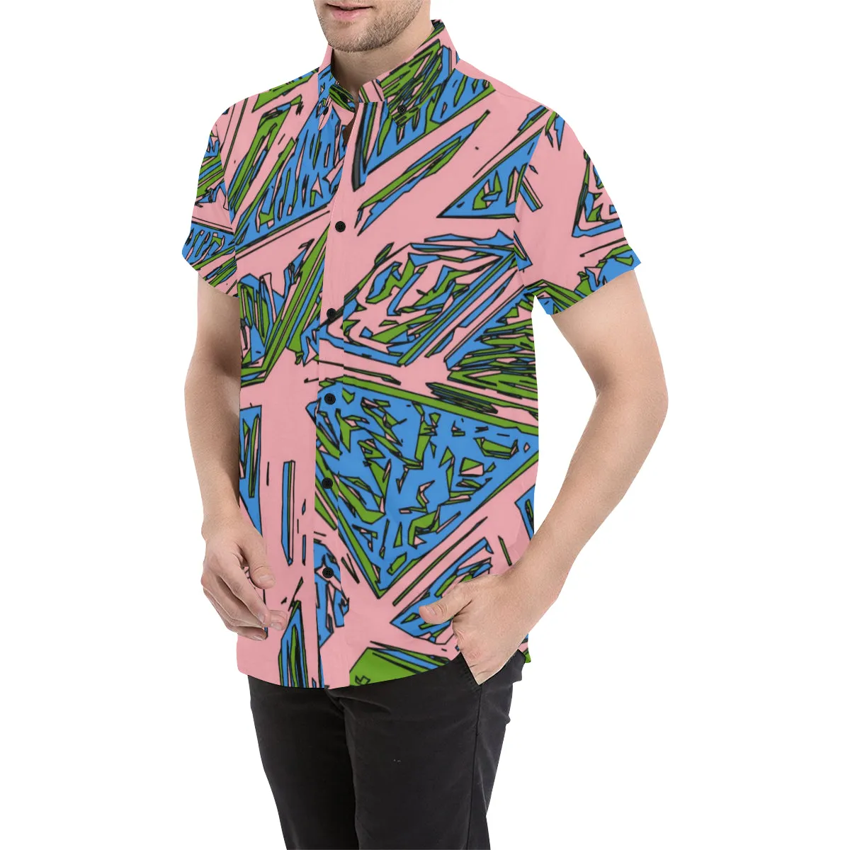 Urban Geo Frenzy Short Sleeve Button Up Shirt