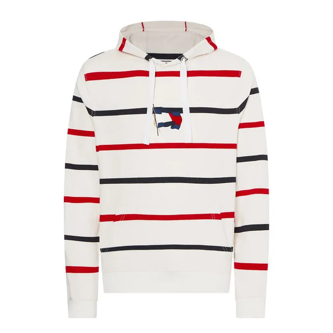 WAVY FLAG STRIPE HOODED SWEATSHIRT Man Ecru Desert Sky Primary Red