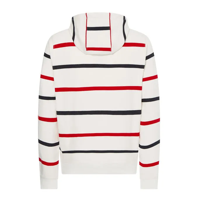 WAVY FLAG STRIPE HOODED SWEATSHIRT Man Ecru Desert Sky Primary Red