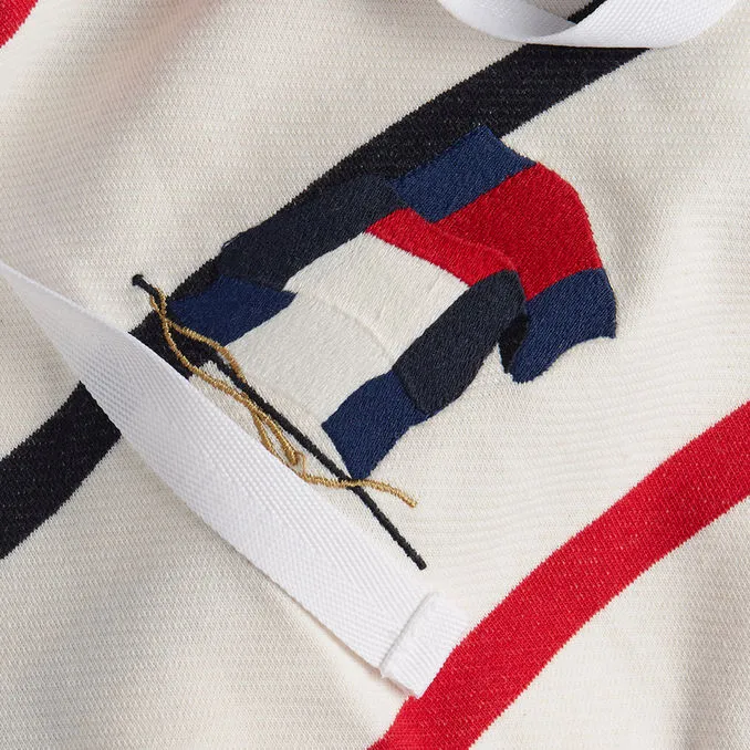 WAVY FLAG STRIPE HOODED SWEATSHIRT Man Ecru Desert Sky Primary Red