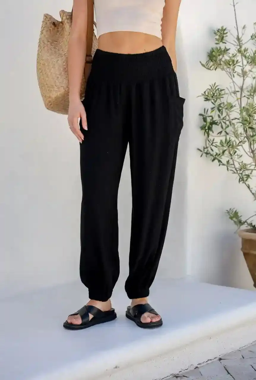 Weekend Linen Harem Pants - Black