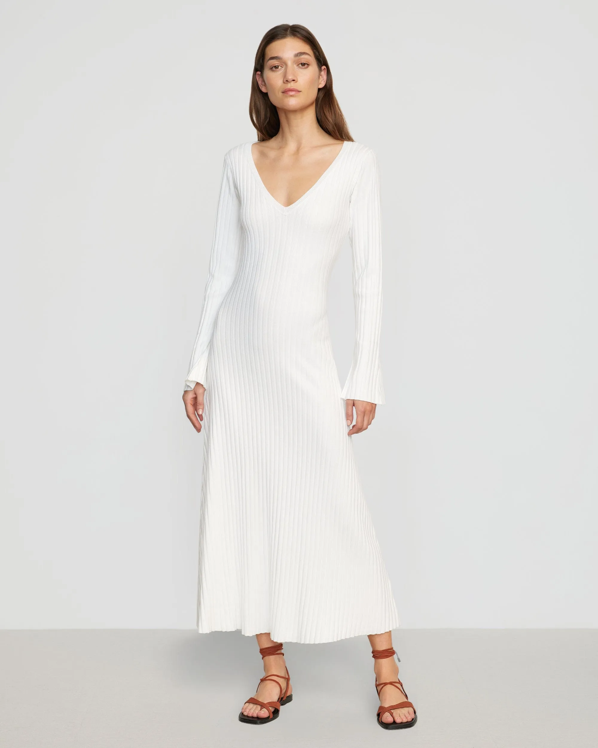 Wesley Ribbed V-Neck Sweater Dress | White