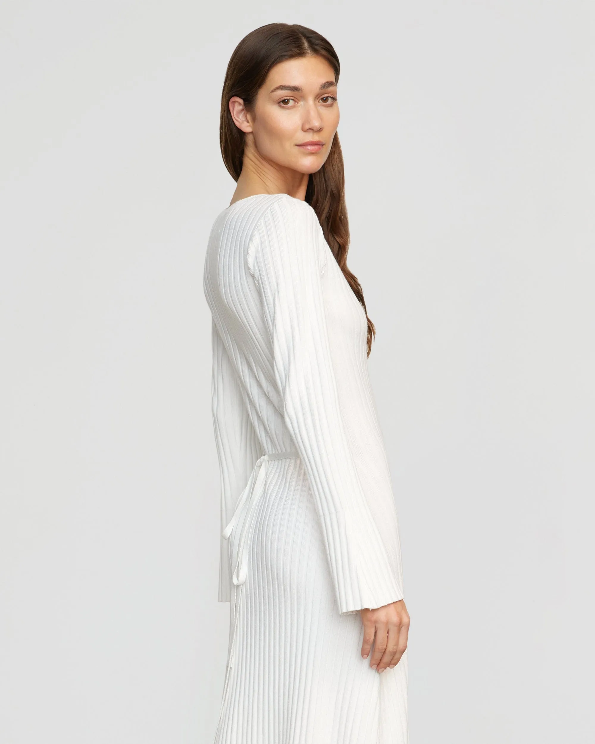 Wesley Ribbed V-Neck Sweater Dress | White