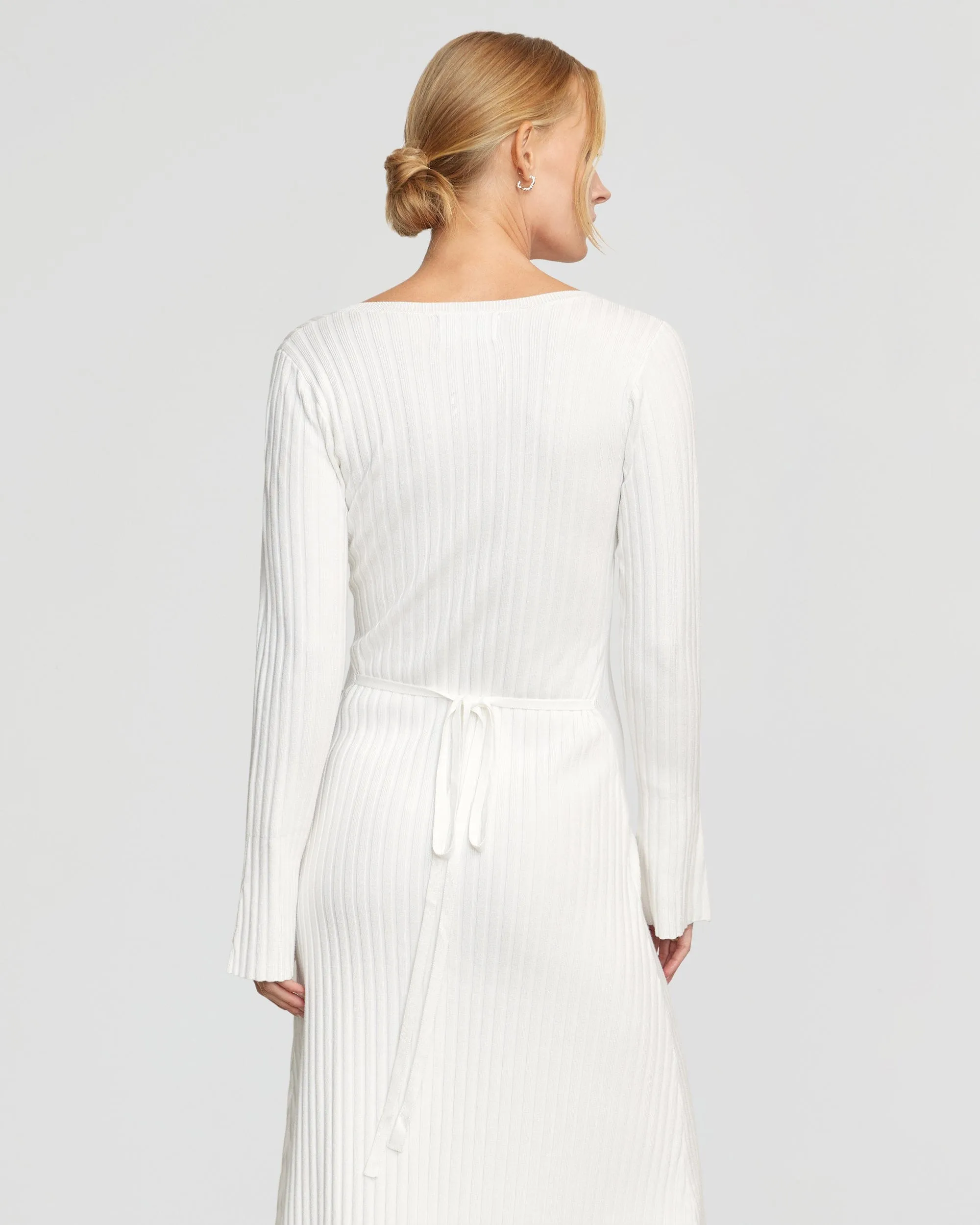 Wesley Ribbed V-Neck Sweater Dress | White