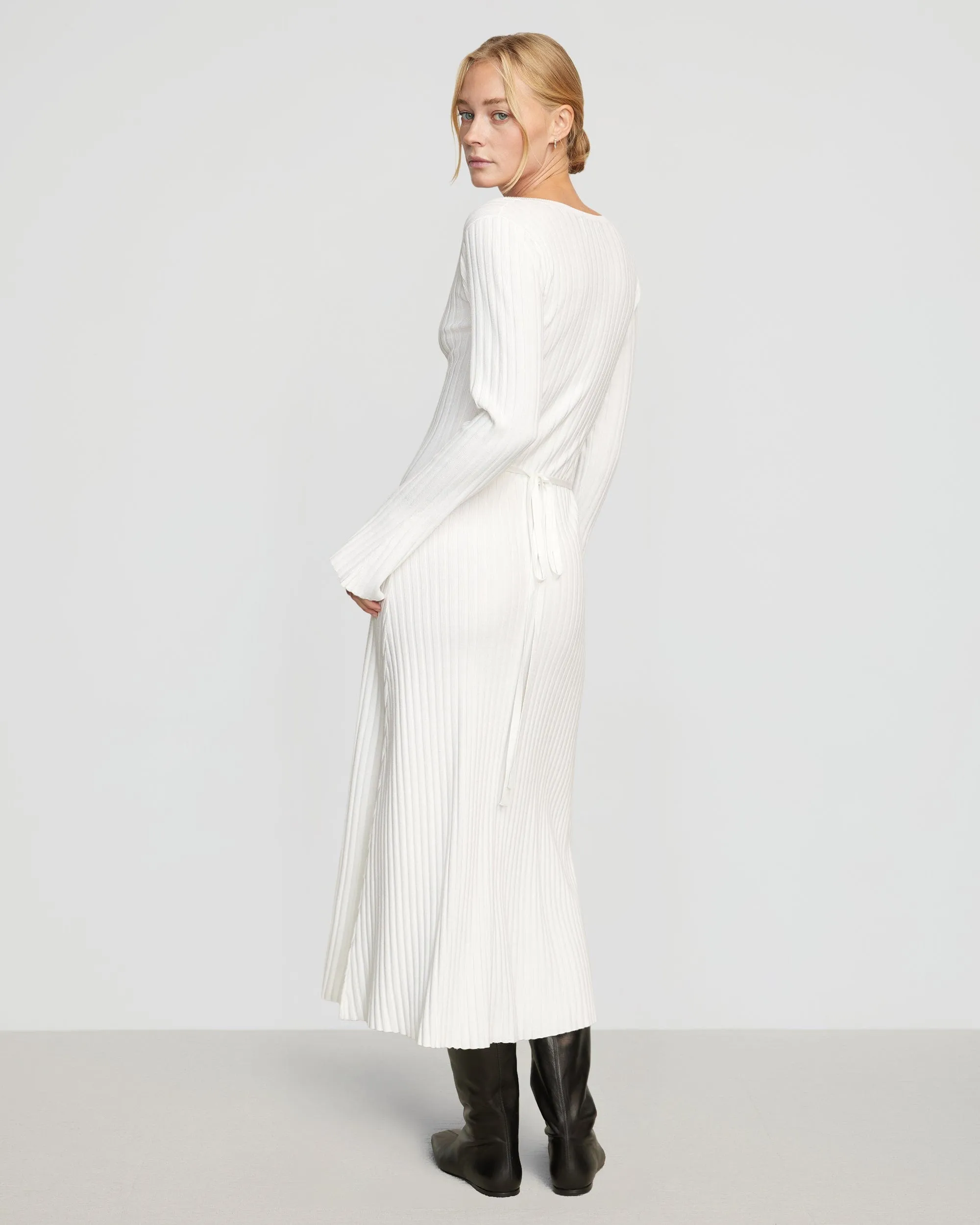 Wesley Ribbed V-Neck Sweater Dress | White