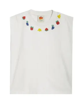 White Beaded Fruit Embellished T-Shirt