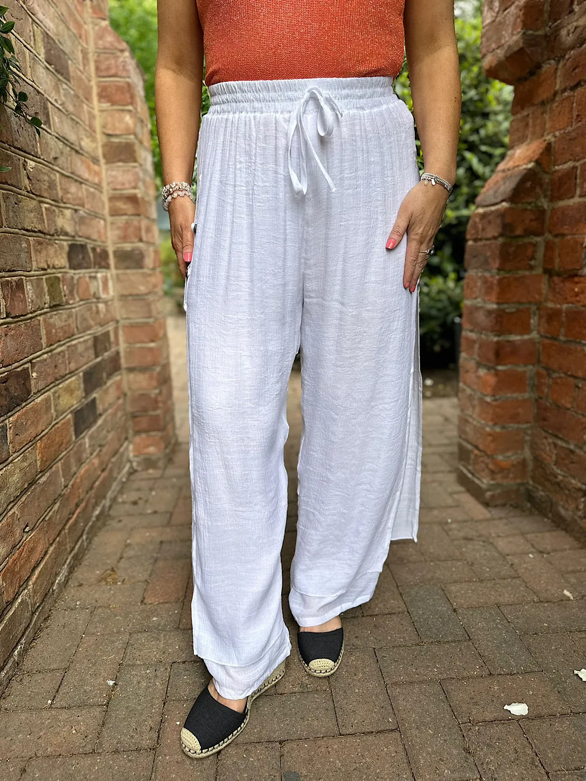 White Button Double Layer Lightweight Trousers