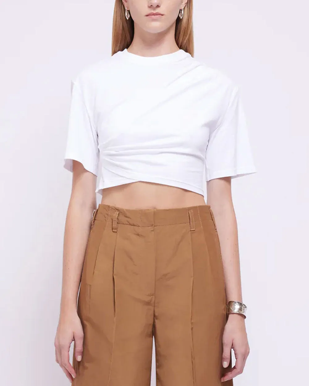 White Maven Short Sleeve Draped Top