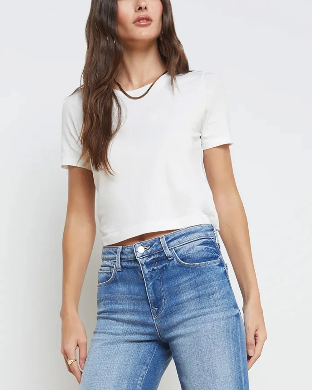 White Short Sleeve Donna Crop Crewneck Tee