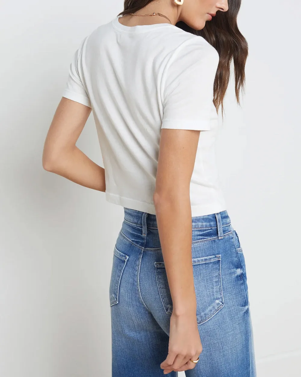 White Short Sleeve Donna Crop Crewneck Tee