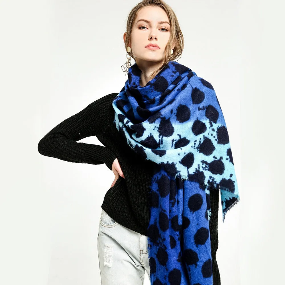 Women's Designer Cashmere Polka Dot Printed Soft Pashmina Shawl