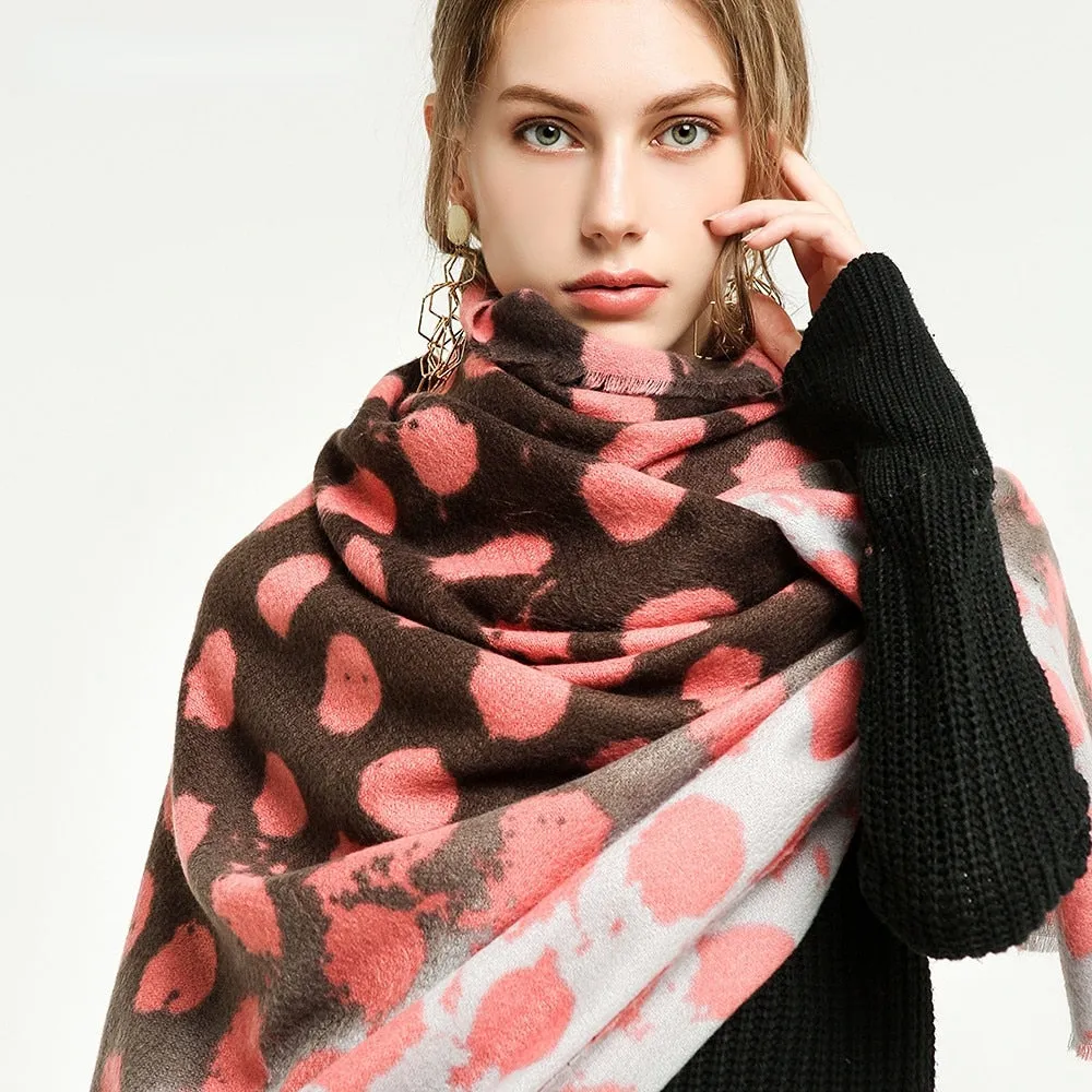 Women's Designer Cashmere Polka Dot Printed Soft Pashmina Shawl