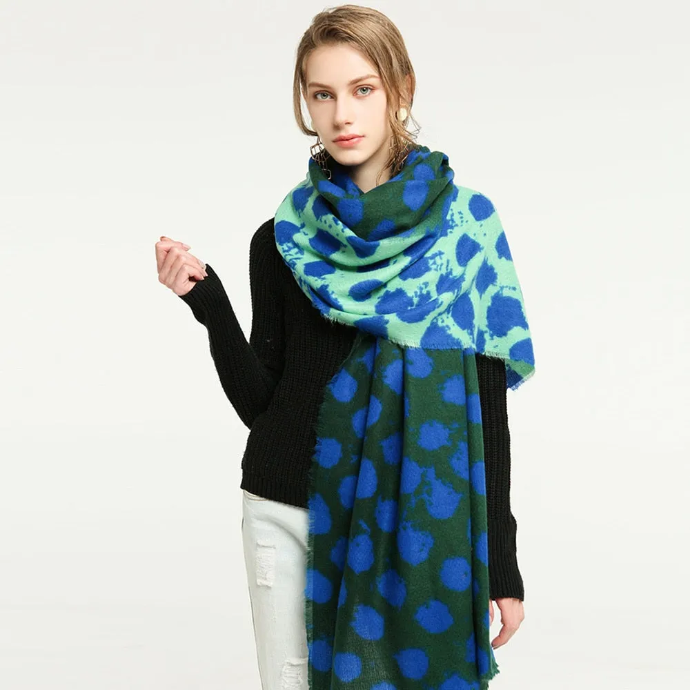 Women's Designer Cashmere Polka Dot Printed Soft Pashmina Shawl