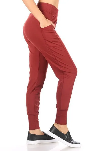 Womens Solid Slim Joggers Sweat Pants Pockets