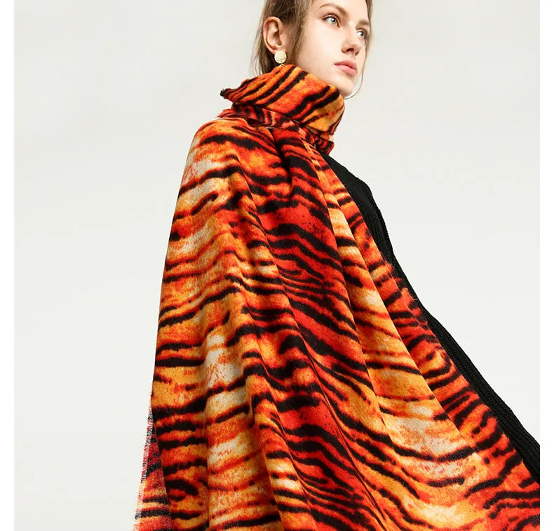 Women's Vintage Cashmere Leopard Pattern Printed Wraps Soft Shawls