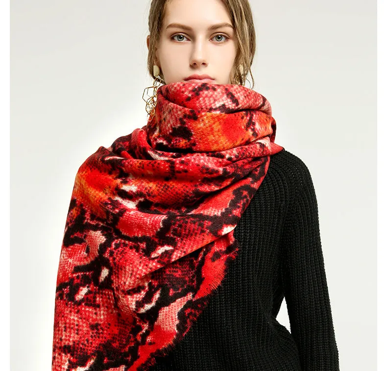 Women's Winter Warm Designer Cashmere Snake Skin Printed Shawls