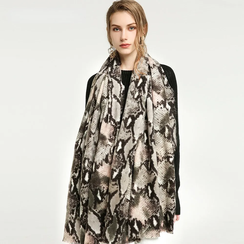 Women's Winter Warm Designer Cashmere Snake Skin Printed Shawls