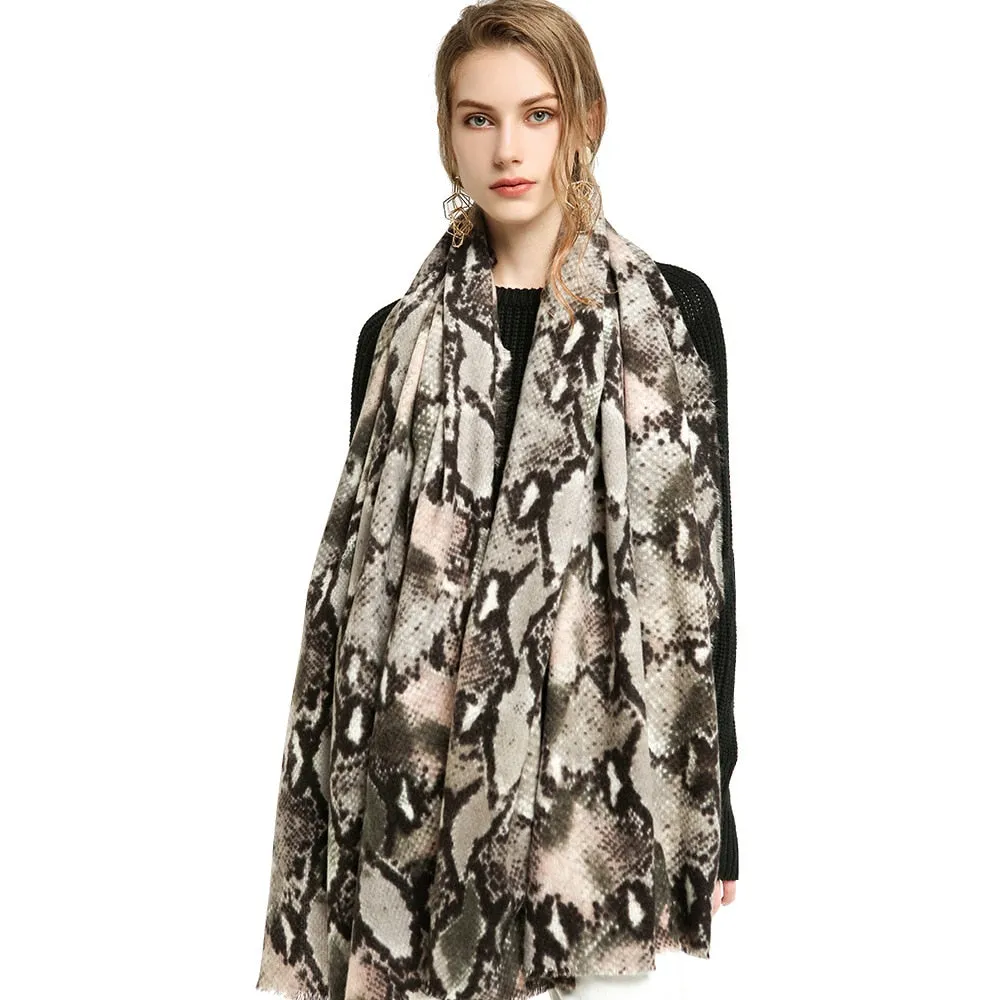 Women's Winter Warm Designer Cashmere Snake Skin Printed Shawls