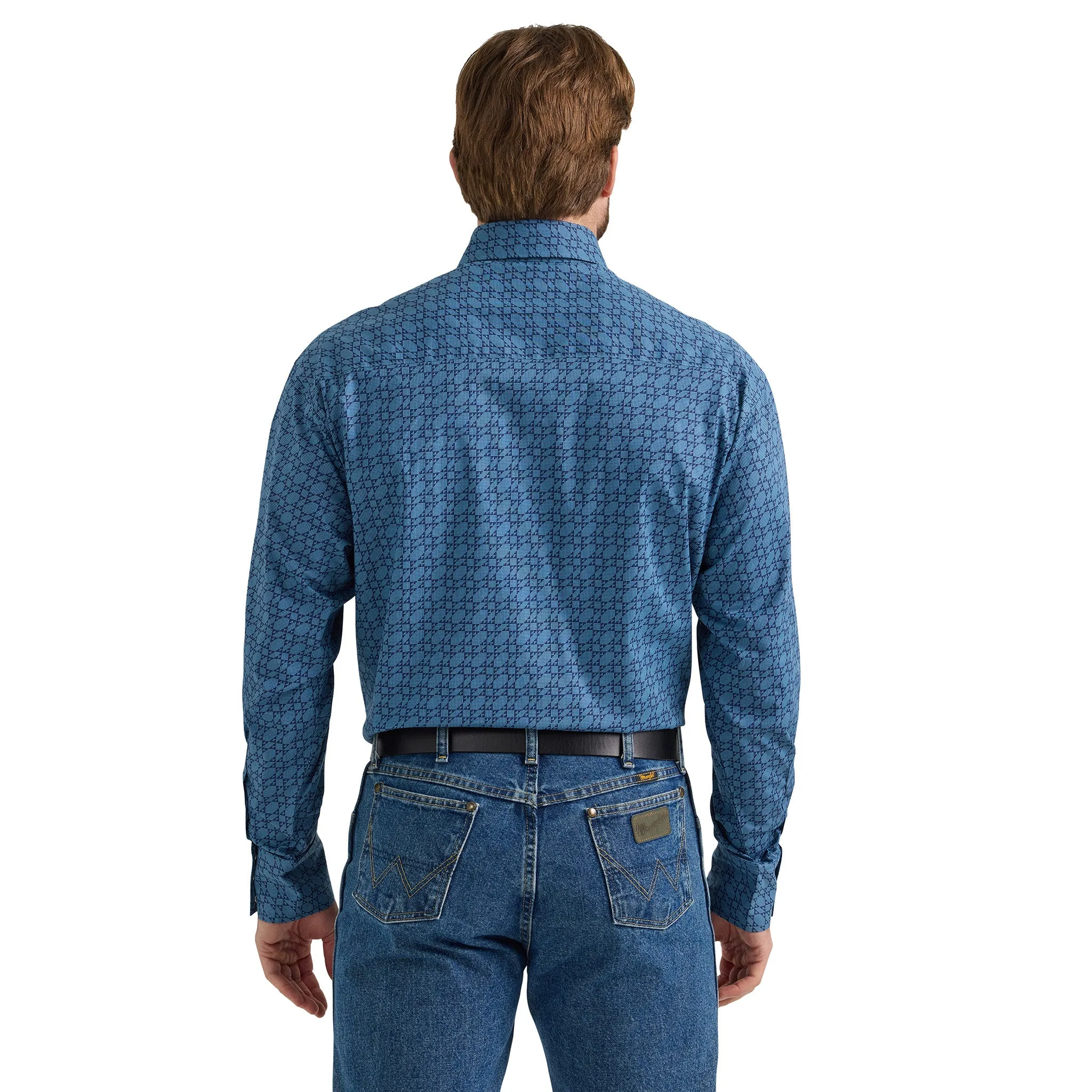 Wrangler Men's George Strait Blue Geo Print Long Sleeve