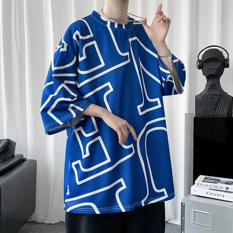 Xituodai Spring Summer Man Round Neck Men's Clothing Oversized Fashion Casual Geometric Pullovers Printing Short Sleeve Handsome