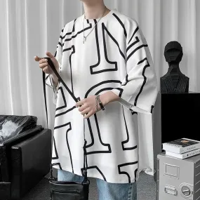 Xituodai Spring Summer Man Round Neck Men's Clothing Oversized Fashion Casual Geometric Pullovers Printing Short Sleeve Handsome