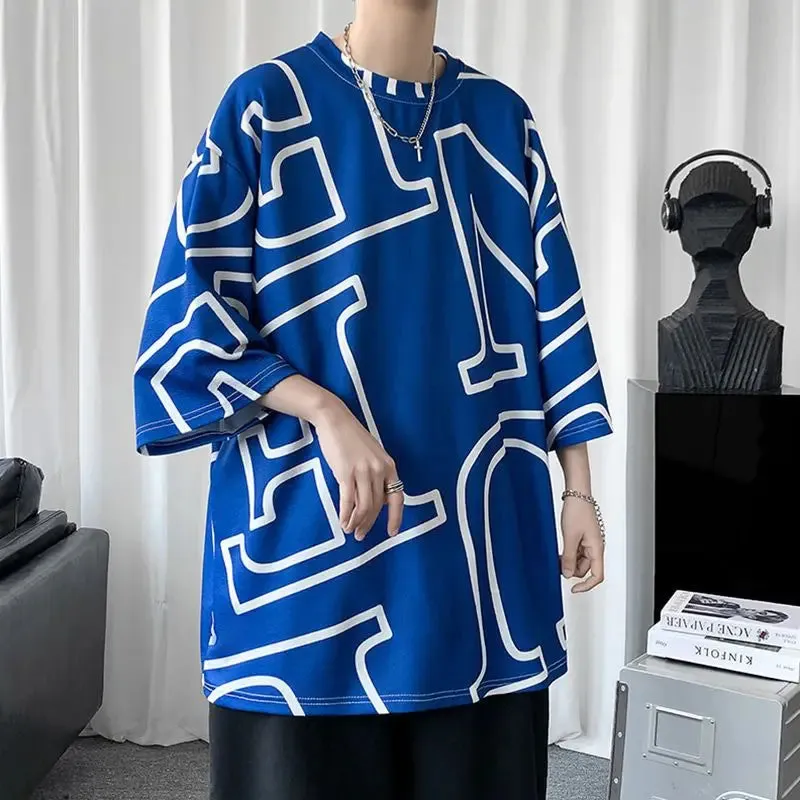 Xituodai Spring Summer Man Round Neck Men's Clothing Oversized Fashion Casual Geometric Pullovers Printing Short Sleeve Handsome