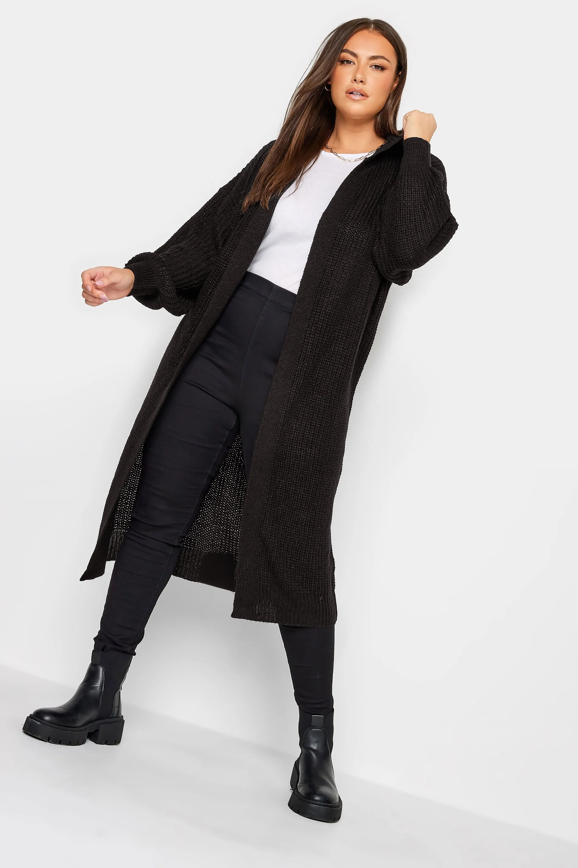 YOURS Curve Black Hooded Longline Cardigan