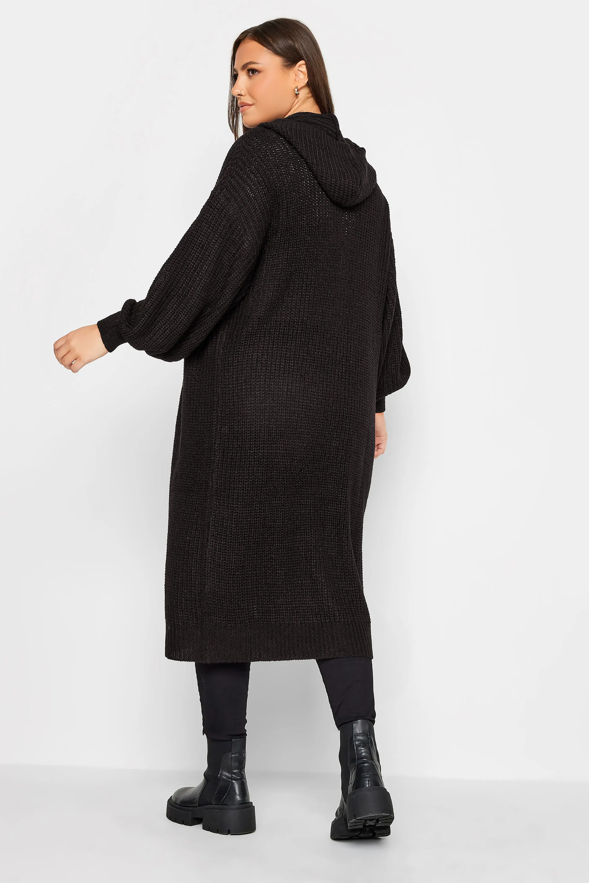 YOURS Curve Black Hooded Longline Cardigan