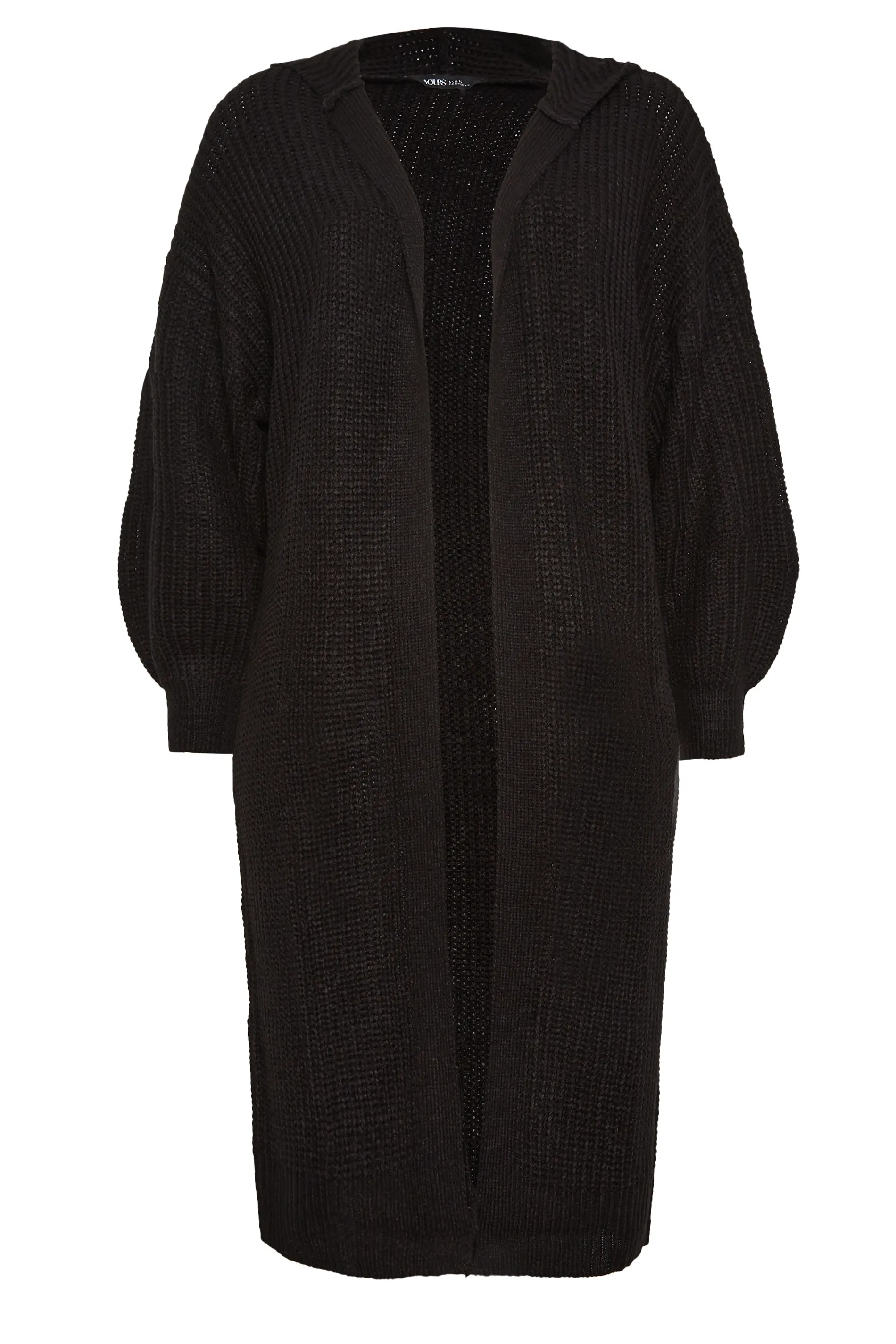 YOURS Curve Black Hooded Longline Cardigan