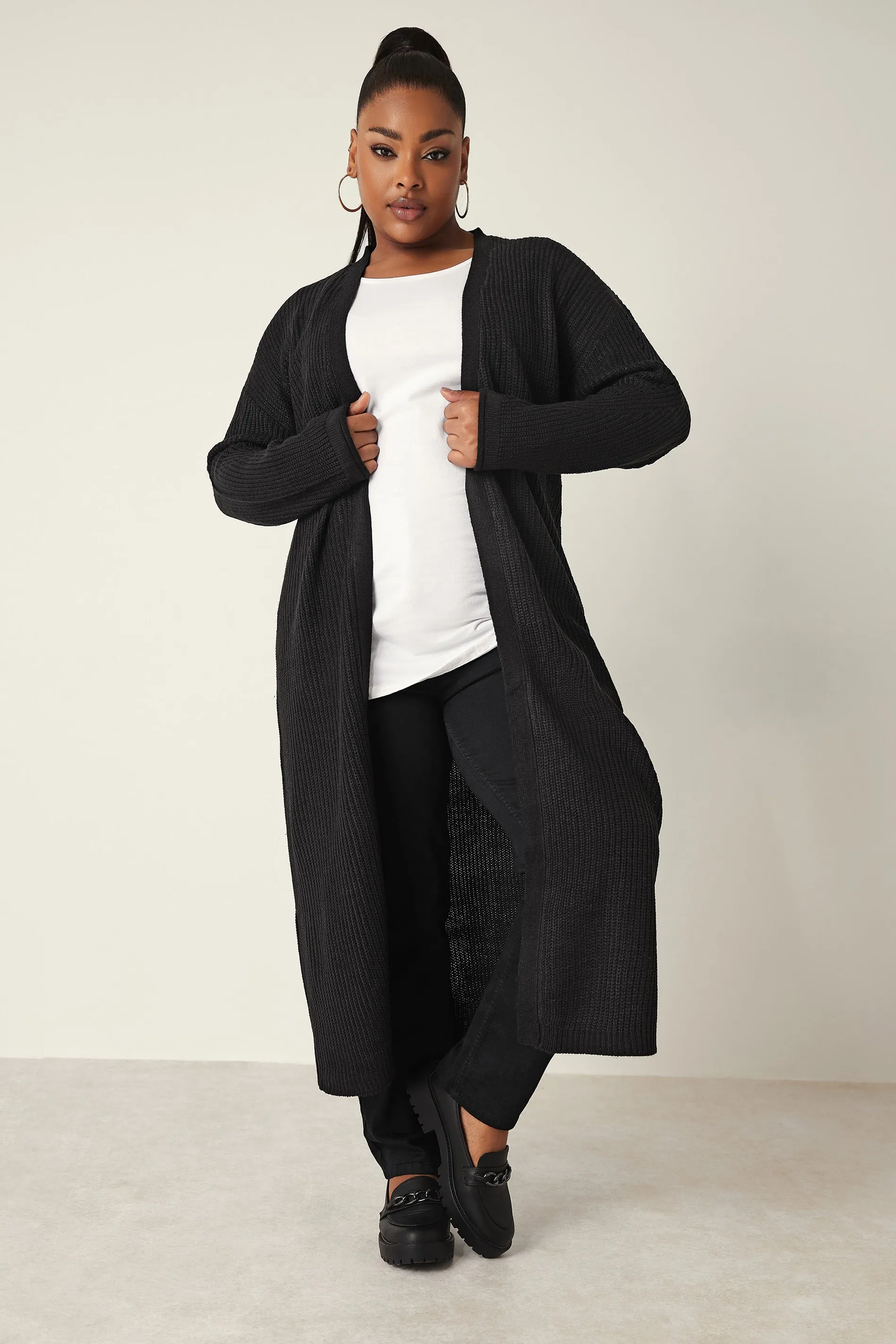 YOURS Curve Black Knitted Maxi Cardigan