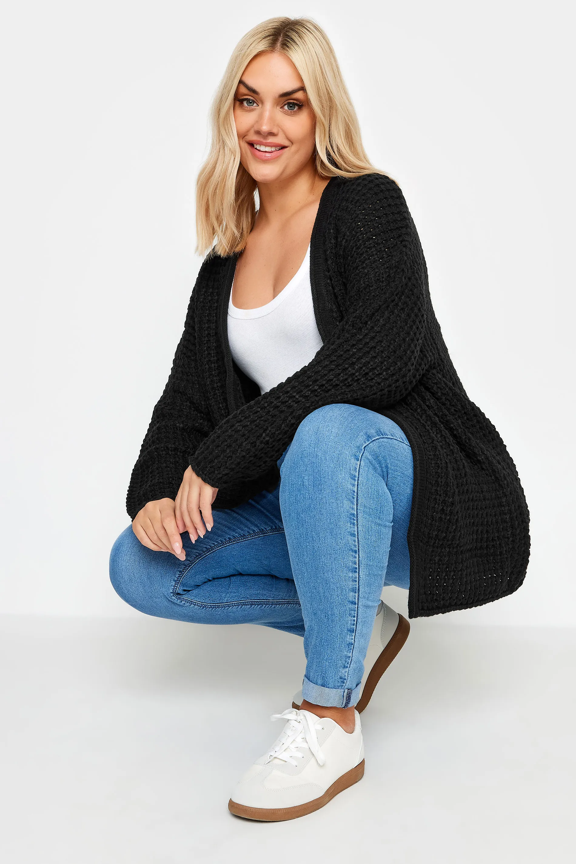 YOURS Curve Black Waffle Knit Cardigan