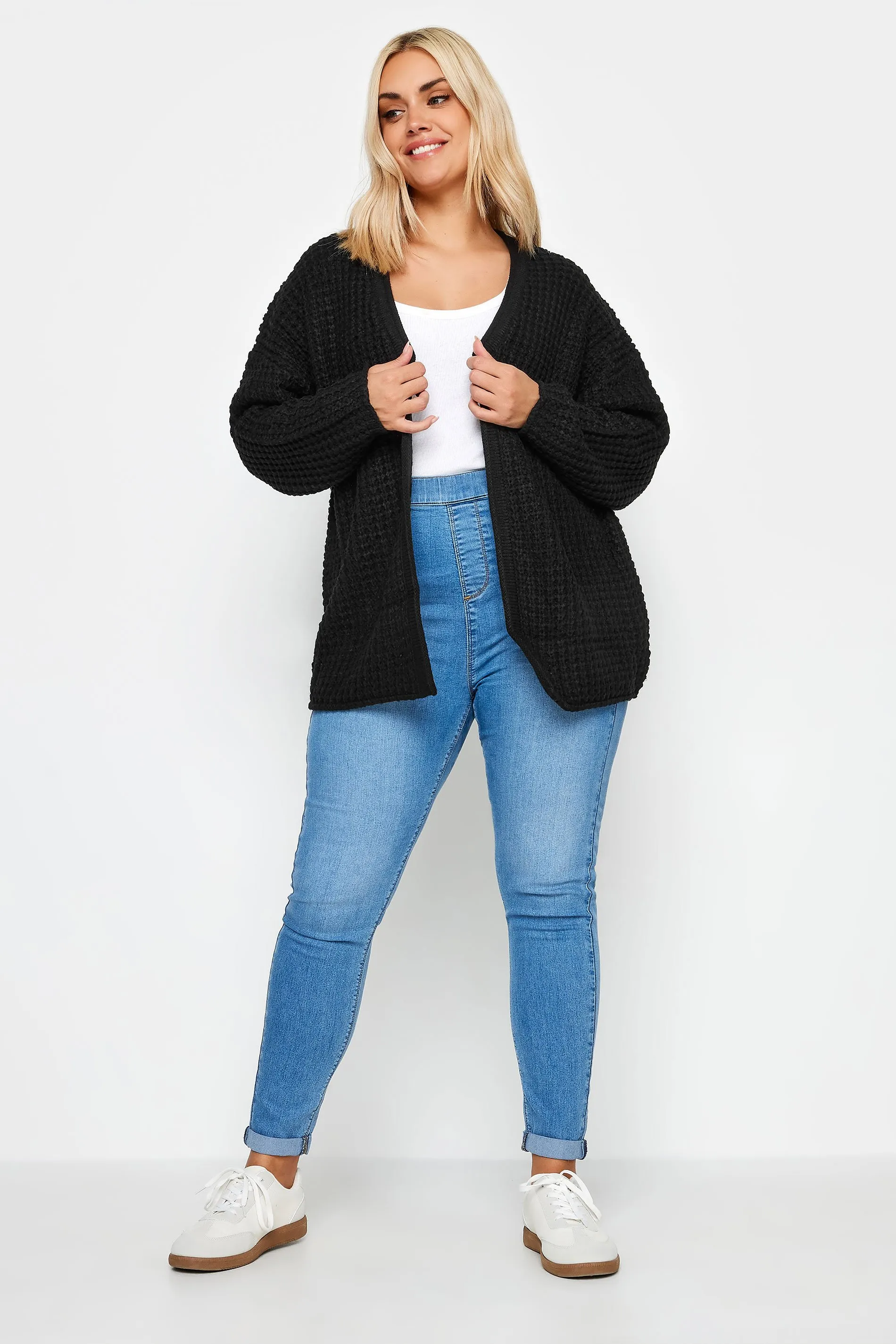 YOURS Curve Black Waffle Knit Cardigan