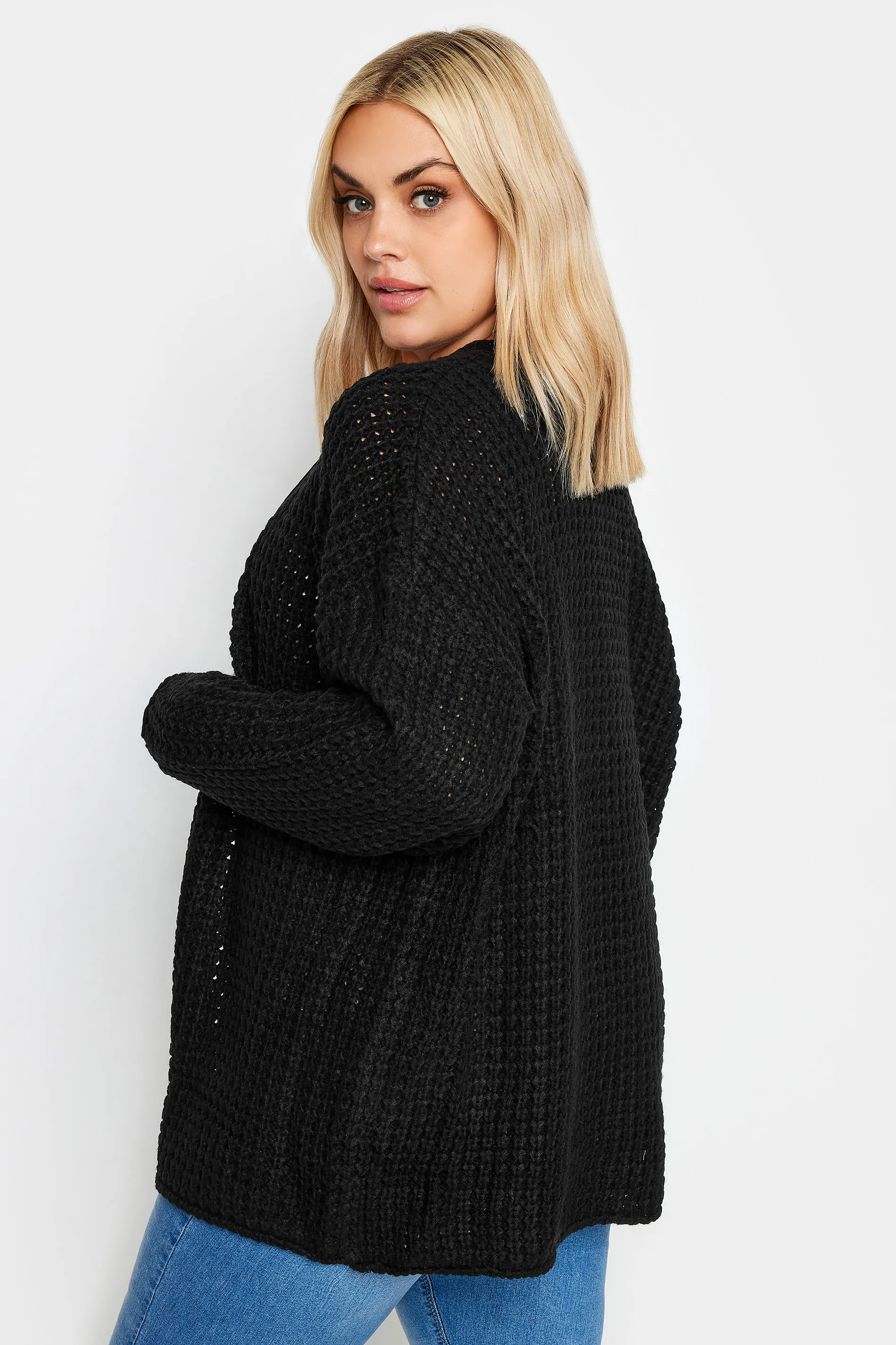 YOURS Curve Black Waffle Knit Cardigan