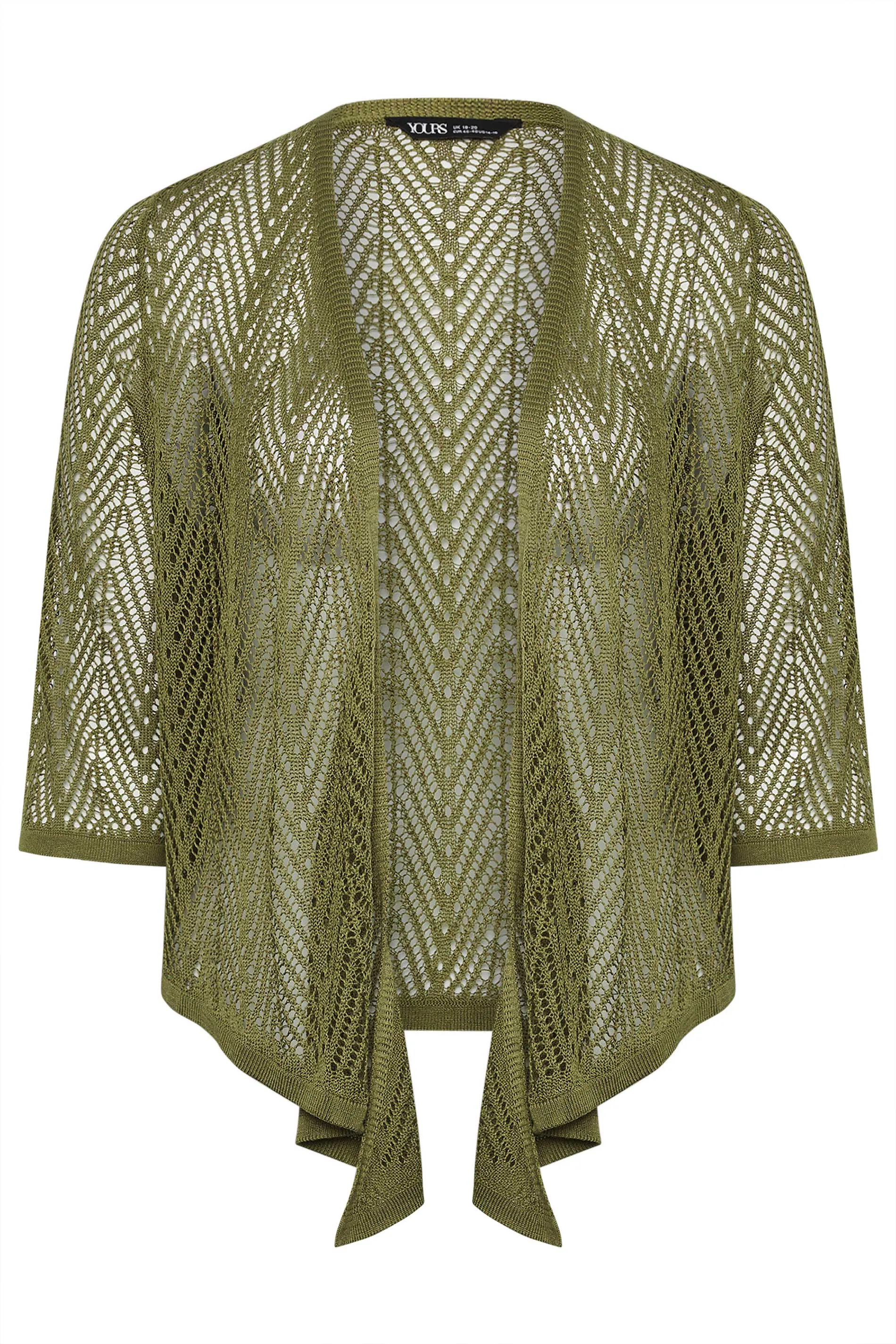 YOURS Curve Green Pointelle Waterfall Cardigan