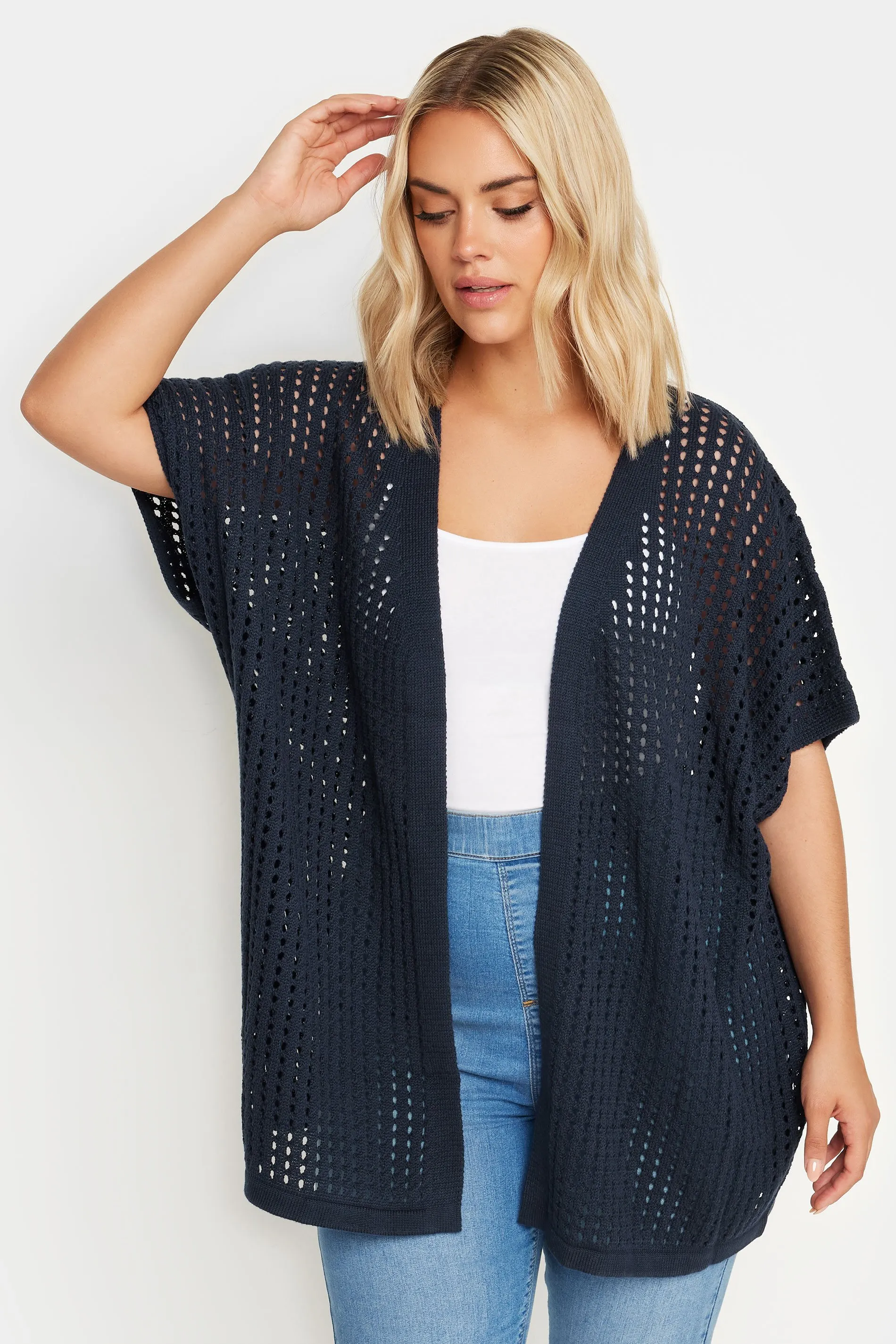 YOURS Curve Navy Blue Crochet Cardigan