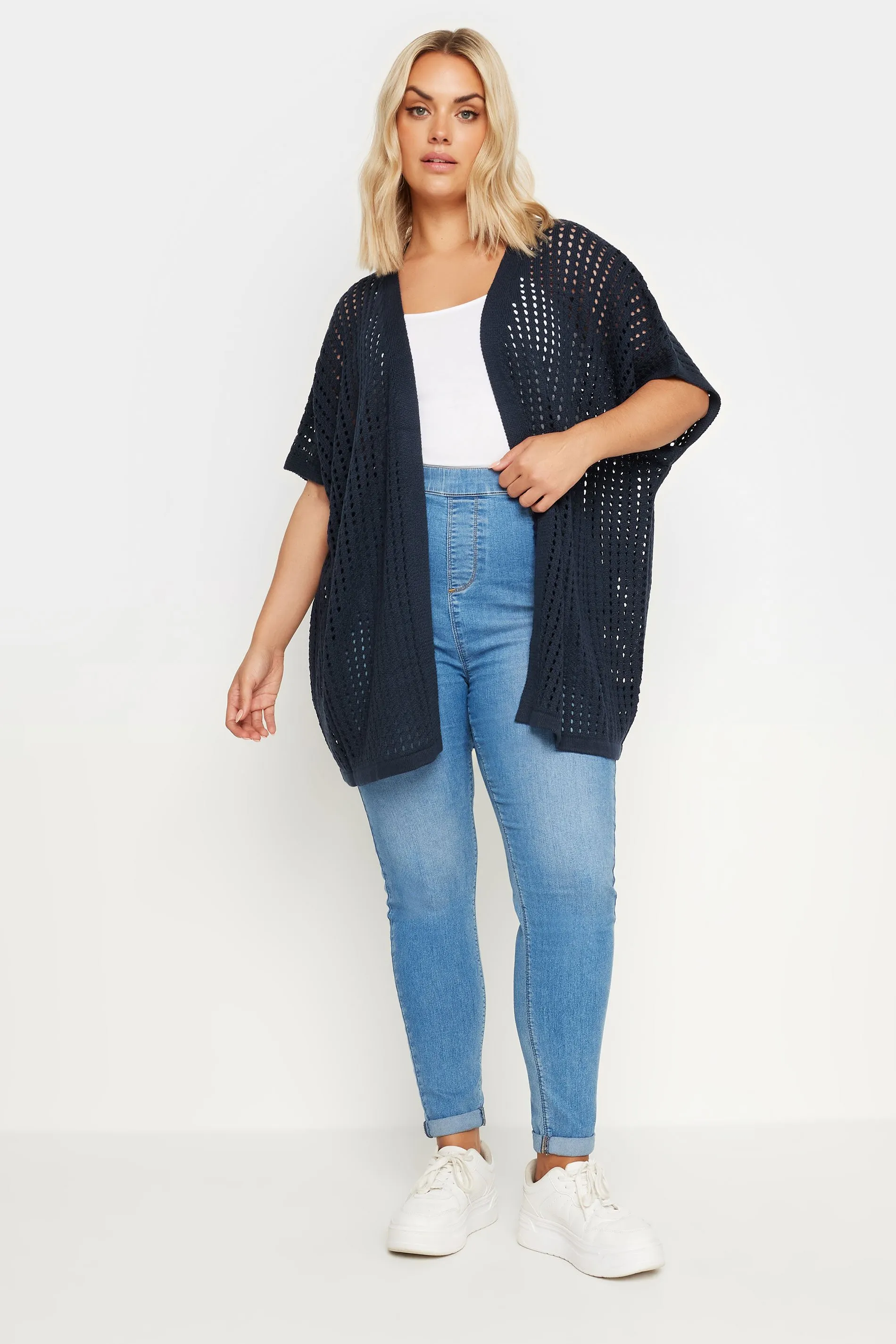 YOURS Curve Navy Blue Crochet Cardigan