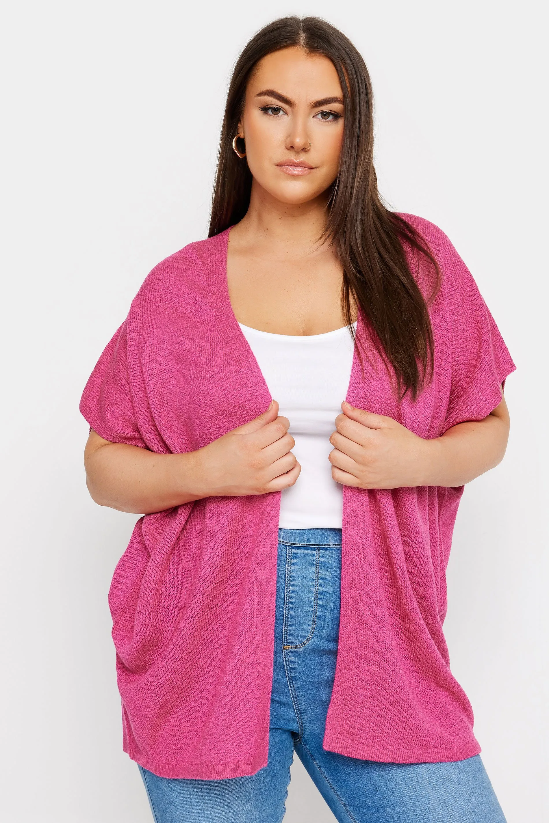 YOURS Curve Pink Knitted Boxy Cardigan