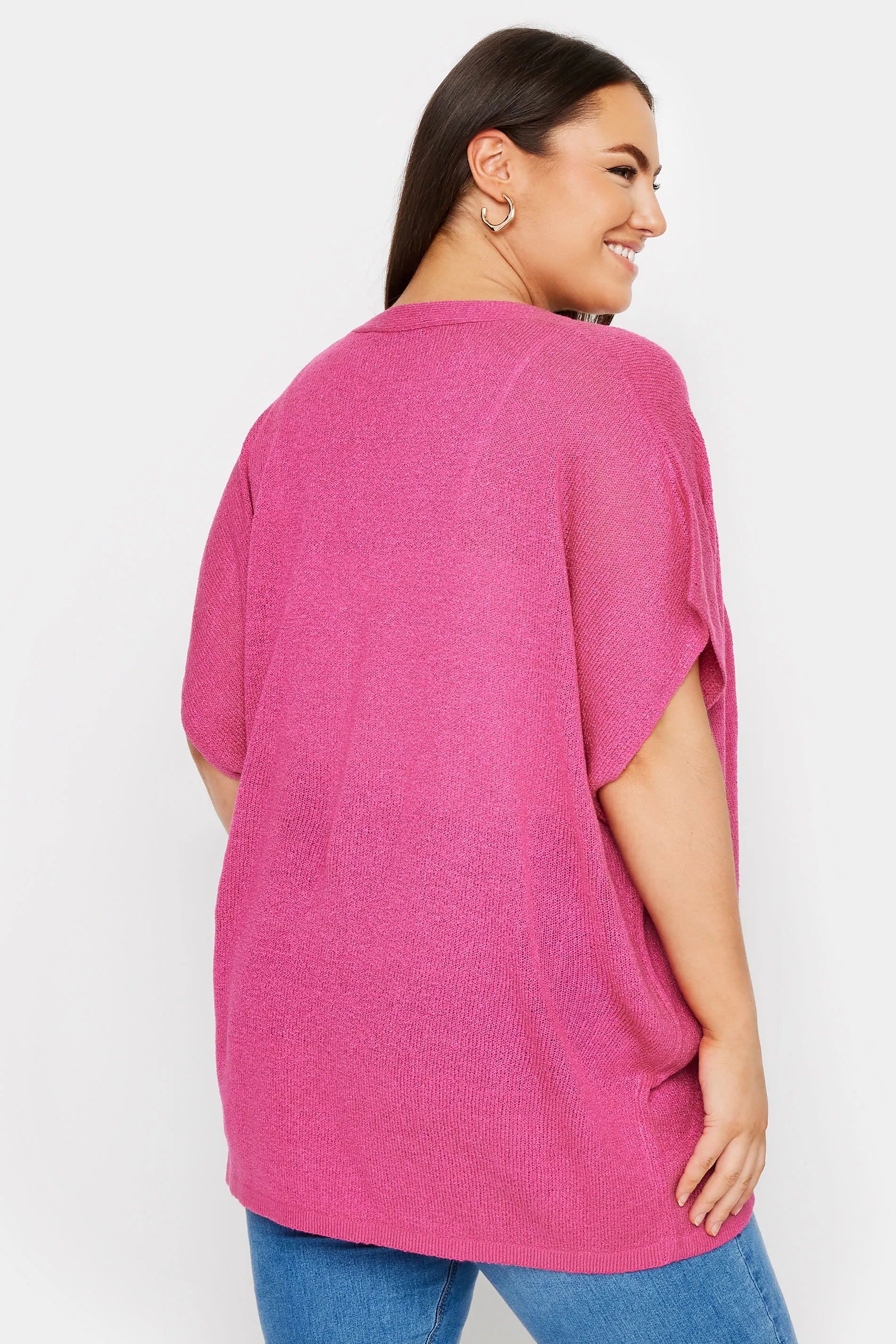 YOURS Curve Pink Knitted Boxy Cardigan