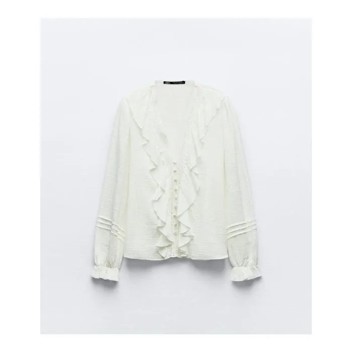 ZARA  |Flower Patterns Casual Style Long Sleeves Plain Cotton