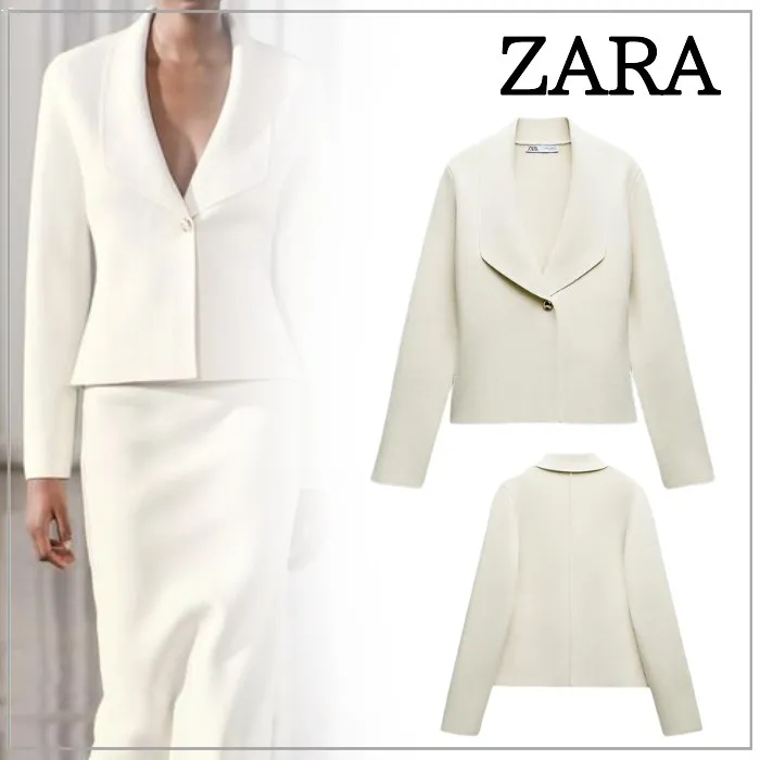 ZARA  |Nylon Long Sleeves Plain Front Button Cardigans